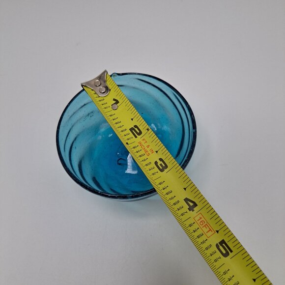 Hand Blown Blue Glass Bowl Unique Swirl Design Art Glass Decor Collectible - Picture 3 of 8